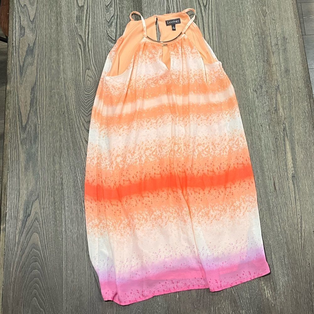 Luxology Tent Dress Ombre Stripe Sleeveless Mini Summer Orange White Seize 4